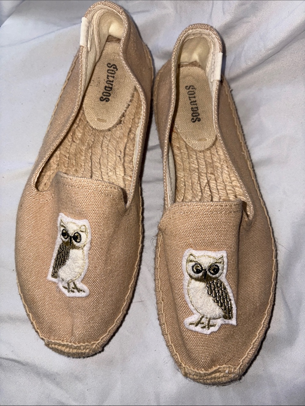 Soludos Gilded Owl Smoking Espadrilles Embroidered Slip On Canvas Shoes Women 8